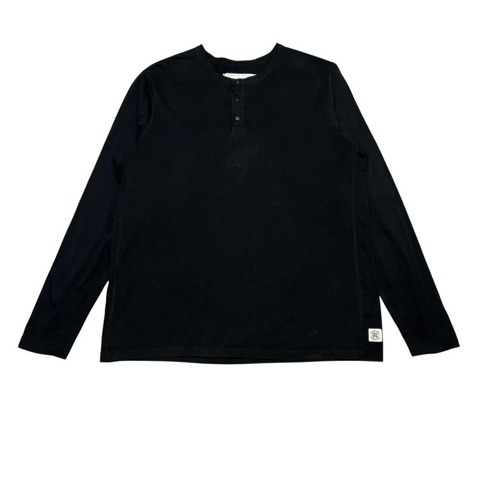 Reigning Champ Henley Shirt 100% Cotton Mens L Long Sleeve Black Gym Minimalist